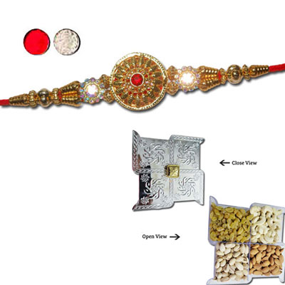 "Rakhi - FR- 8370 A (Single Rakhi) , Swastik Dry Fruit Box - Code DFB7000 - Click here to View more details about this Product